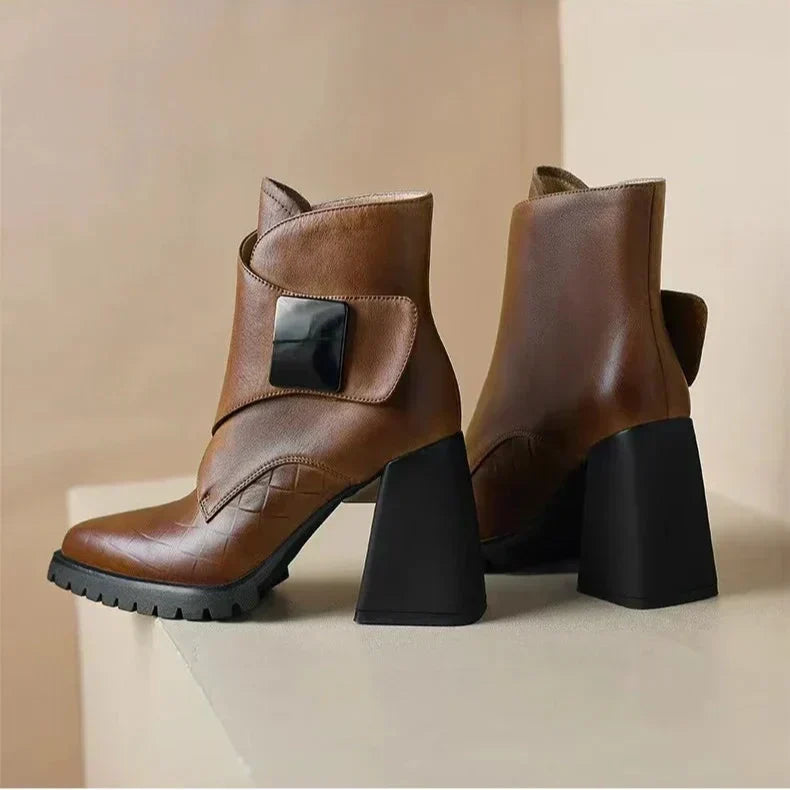 Block Heel Ankle Boots for Women | Round Toe Fall Booties