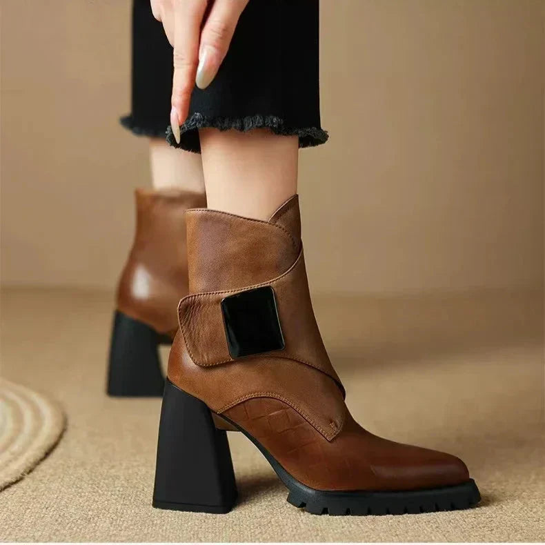 Block Heel Ankle Boots for Women | Round Toe Fall Booties