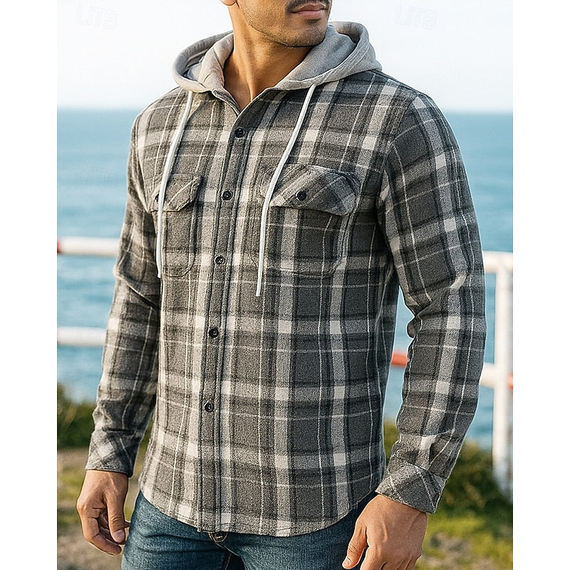 Plaid Shacket for Men | Hooded Warm Winter Layer