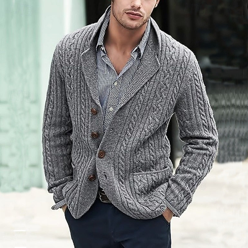 Button Front Cardigan for Men | Lapel Collar Insulated Cold Weather Ready