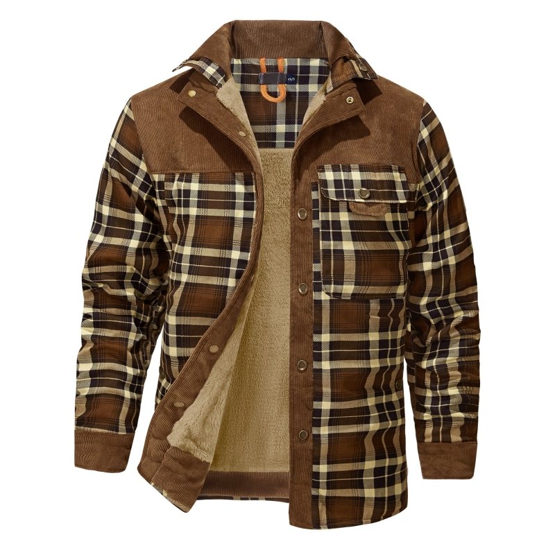 Oversized Winter Jacket for Men | Button Front Plaid Autumn Layering