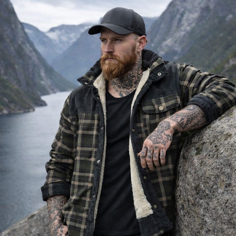 Plaid Winter Jacket for Men | Button Front Funnel Neck Cold Weather Ready