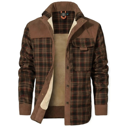 Plaid Winter Jacket for Men | Button Front Funnel Neck Cold Weather Ready