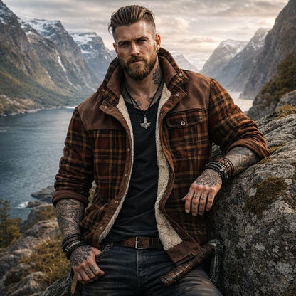 Plaid Winter Jacket for Men | Button Front Funnel Neck Cold Weather Ready