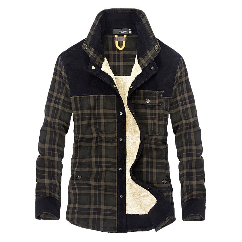 Plaid Winter Jacket for Men | Button Front Funnel Neck Cold Weather Ready