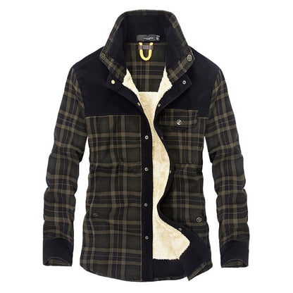 Plaid Winter Jacket for Men | Button Front Funnel Neck Cold Weather Ready