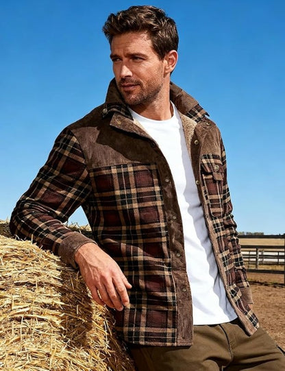 Plaid Winter Jacket for Men | Button Front Funnel Neck Cold Weather Ready