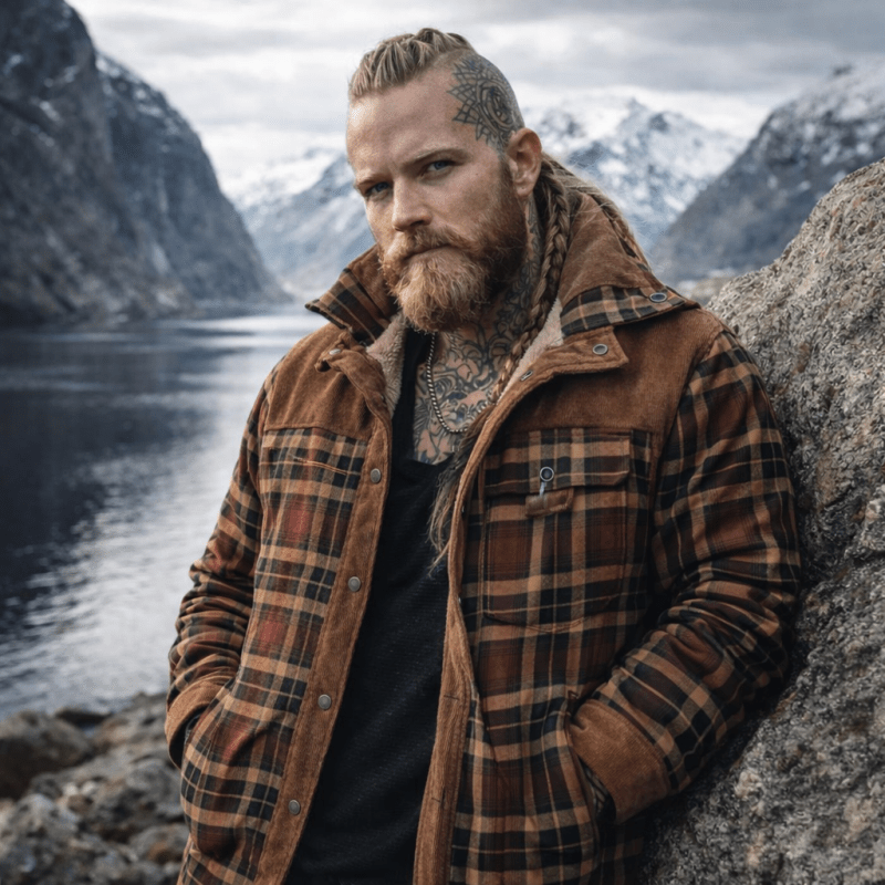 Plaid Winter Jacket for Men | Button Front Funnel Neck Cold Weather Ready