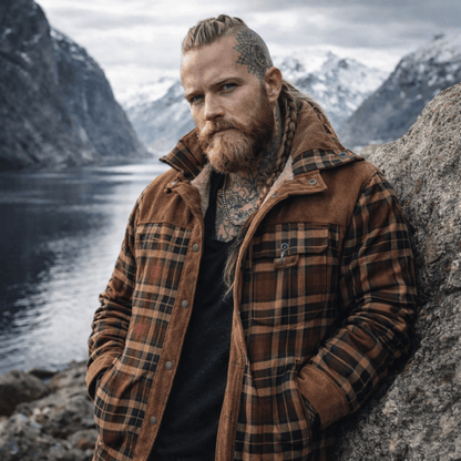 Plaid Winter Jacket for Men | Button Front Funnel Neck Cold Weather Ready