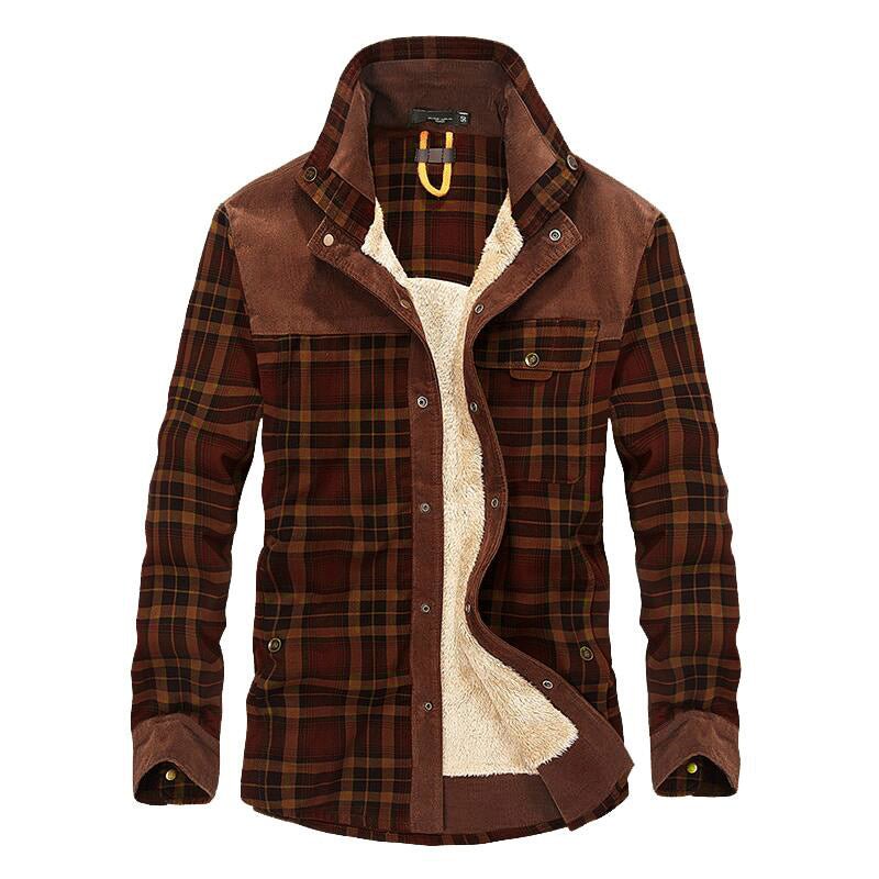 Plaid Winter Jacket for Men | Button Front Funnel Neck Cold Weather Ready