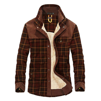 Plaid Winter Jacket for Men | Button Front Funnel Neck Cold Weather Ready