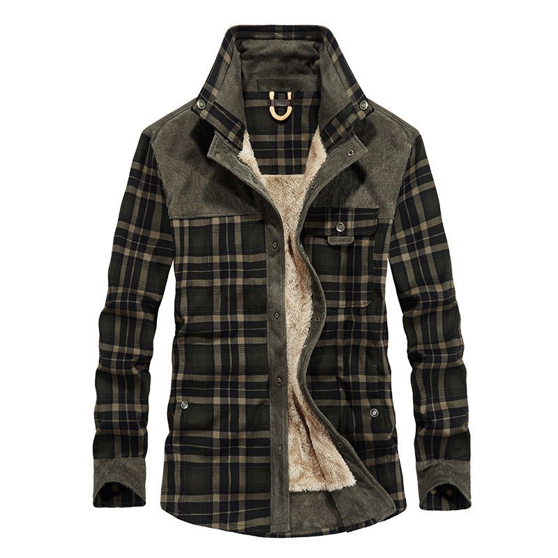Plaid Winter Jacket for Men | Button Front Funnel Neck Cold Weather Ready