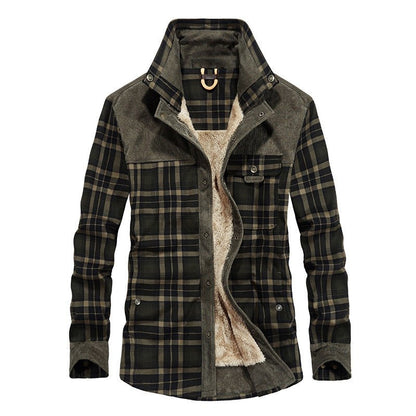 Plaid Winter Jacket for Men | Button Front Funnel Neck Cold Weather Ready