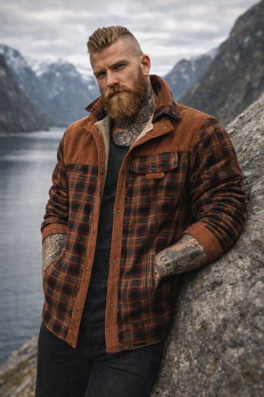 Plaid Winter Jacket for Men | Button Front Funnel Neck Cold Weather Ready