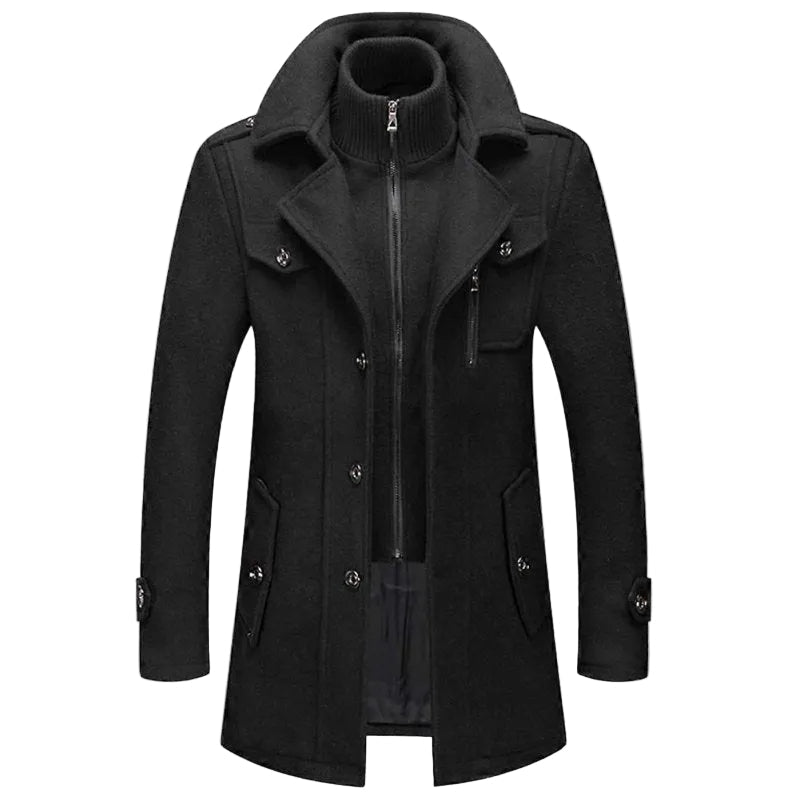 Funnel Neck Winter Coat for Men | Button Front Full Zip Autumn Layering
