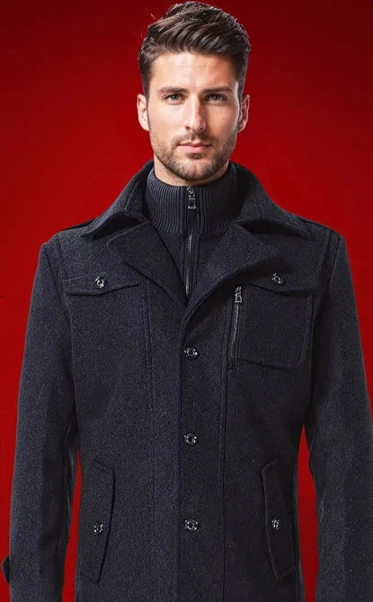 Funnel Neck Winter Coat for Men | Button Front Full Zip Autumn Layering