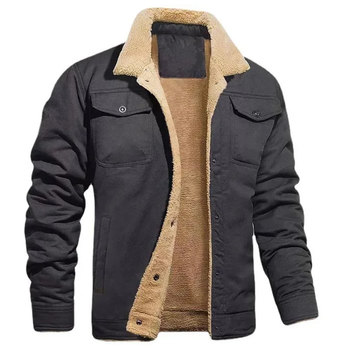 Fleece Lined Winter Jacket for Men | Button Front Insulated Autumn Layering