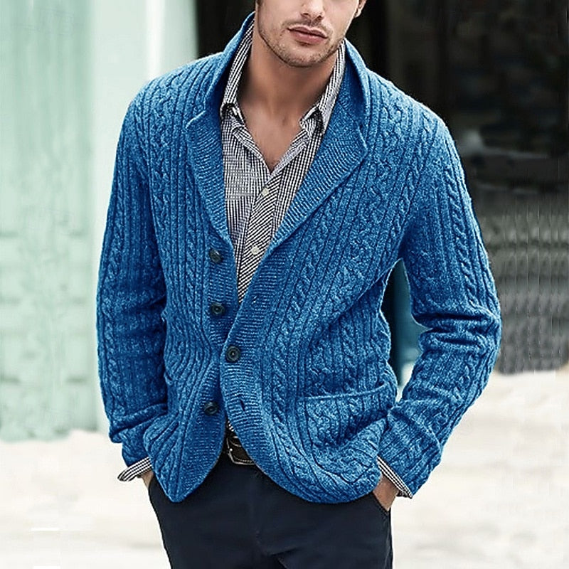 Button Front Cardigan for Men | Lapel Collar Insulated Cold Weather Ready