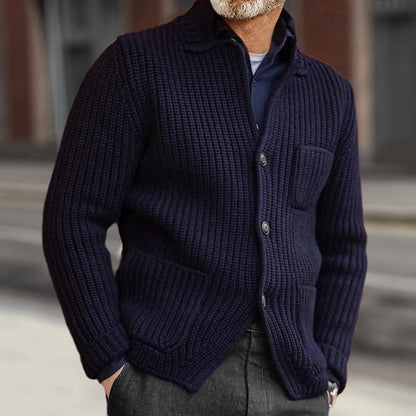 Button Front Cardigan for Men | Ribbed Funnel Neck Autumn Layering