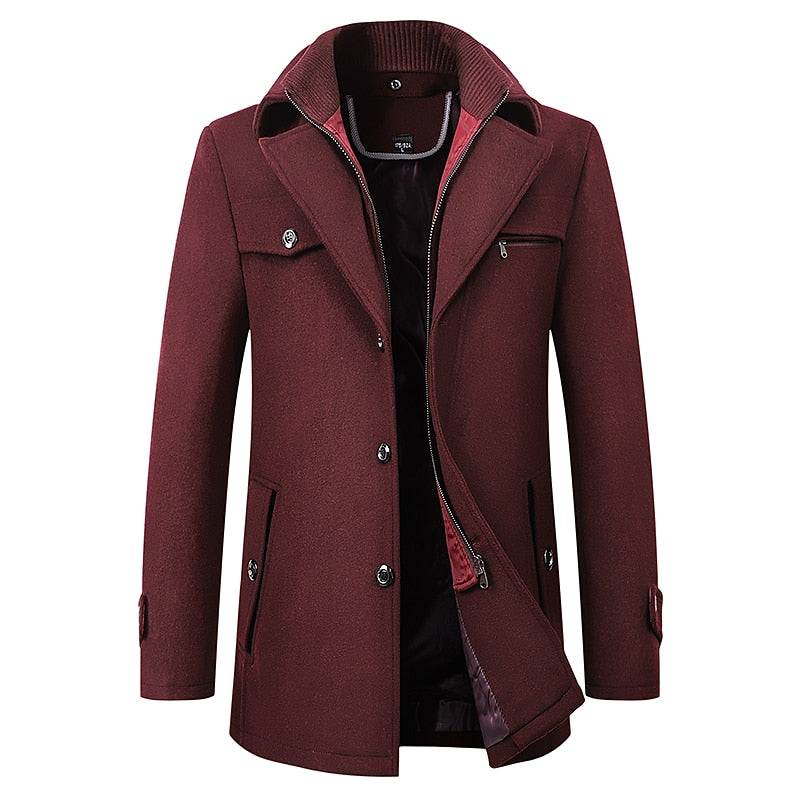 Funnel Neck Winter Coat for Men | Button Front Insulated Autumn Layering