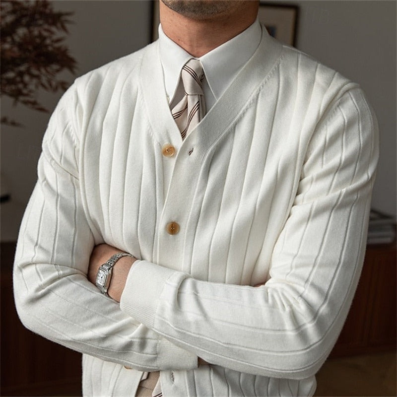Button Front Cardigan for Men | Ribbed V Neck Cosy Winter Style