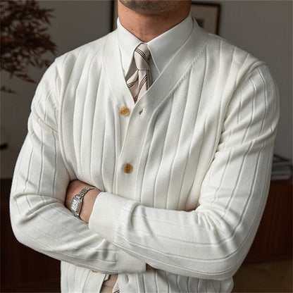 Button Front Cardigan for Men | Ribbed V Neck Cosy Winter Style