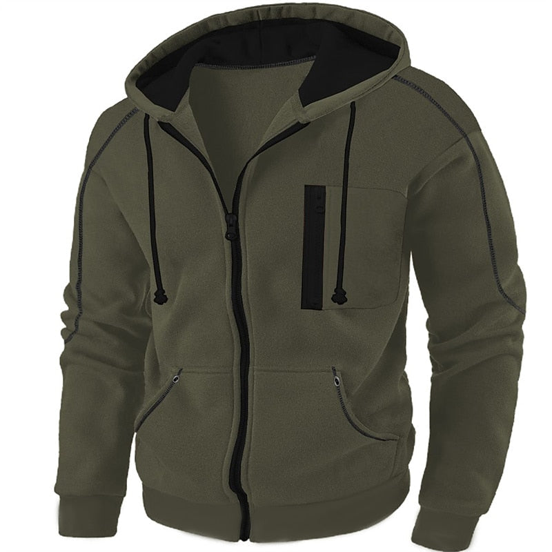 Hooded Winter Jacket for Men | Drawstring Full Zip Autumn Layering