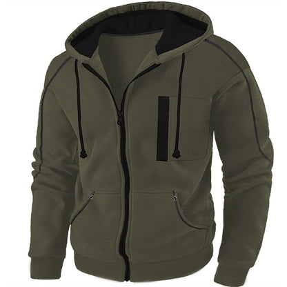 Hooded Winter Jacket for Men | Drawstring Full Zip Autumn Layering