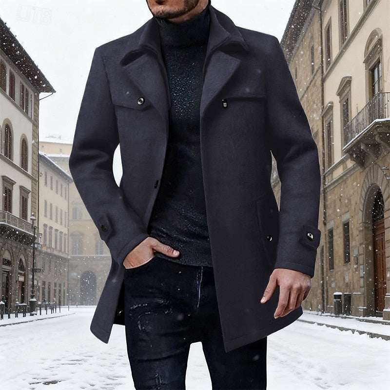 Longline Winter Coat for Men | Button Front Autumn Layering