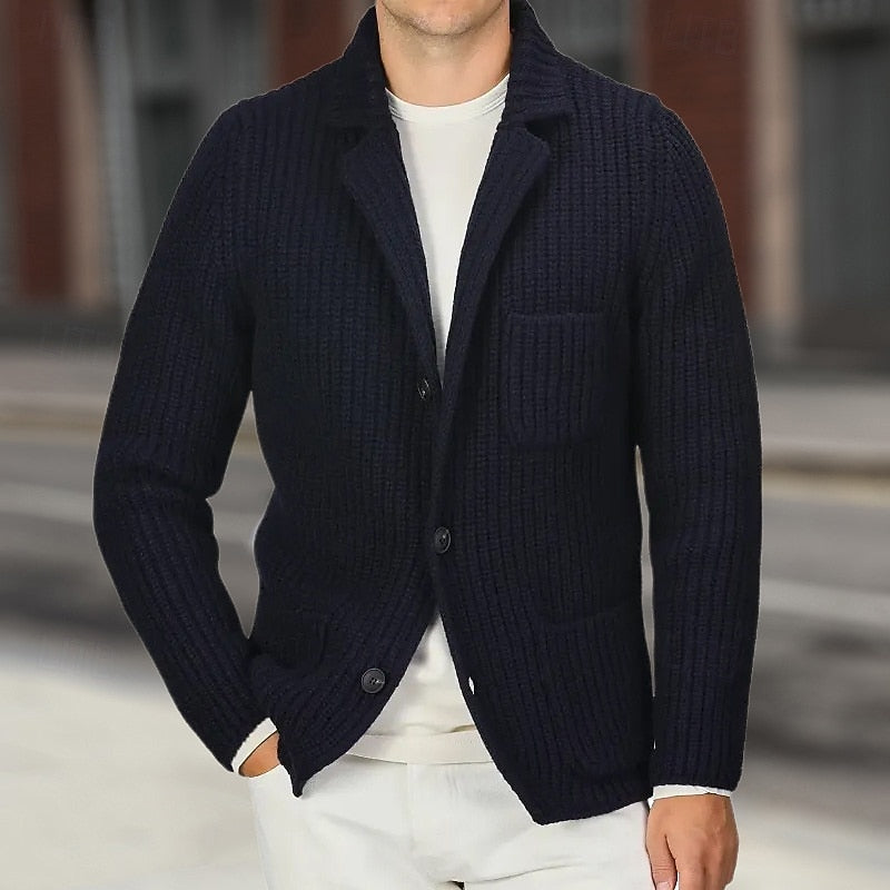 Button Front Cardigan for Men | Ribbed Funnel Neck Autumn Layering