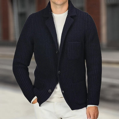 Button Front Cardigan for Men | Ribbed Funnel Neck Autumn Layering