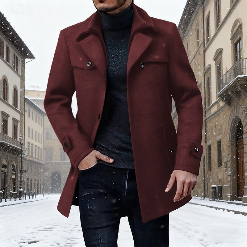 Longline Winter Coat for Men | Button Front Autumn Layering