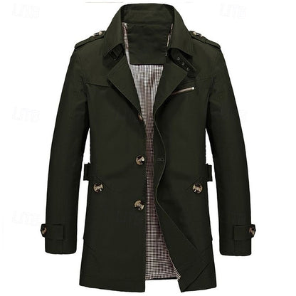 Cosy Trench Coat for Men | Button Front Autumn Layering