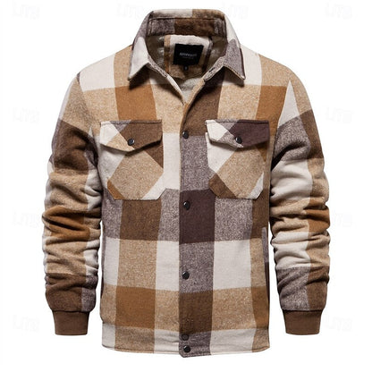 Plaid Shacket for Men | Button Front Lapel Collar Warm Winter Layer