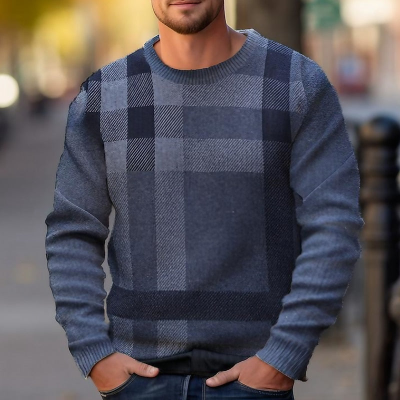 Plaid Sweater for Men | Ribbed Crew Neck Cold Weather Ready