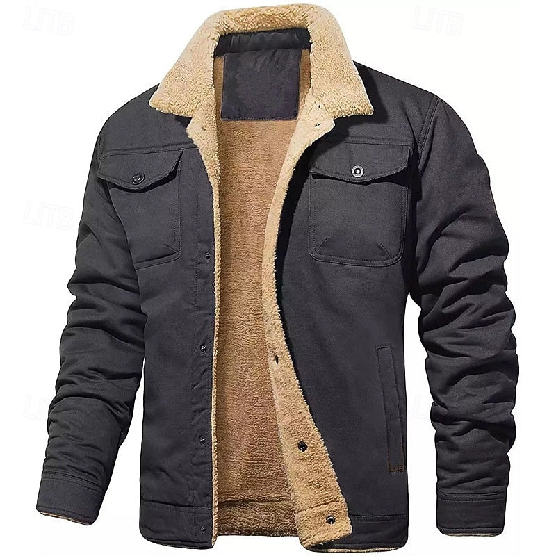 Fleece Lined Winter Jacket for Men | Button Front Insulated Cold Weather Ready
