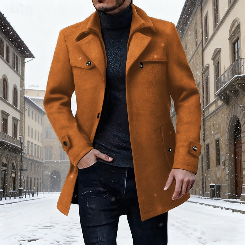 Longline Winter Coat for Men | Button Front Autumn Layering