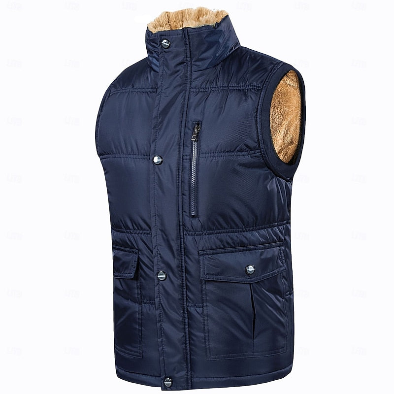 Fleece Lined Puffer Jacket for Men | Button Front Insulated Winter Outerwear