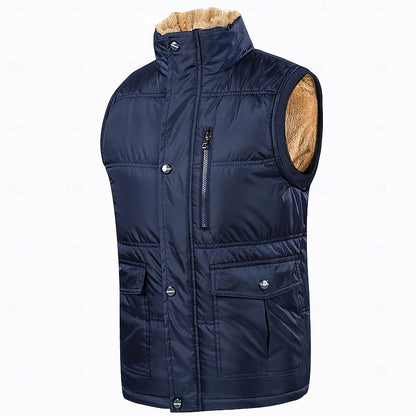 Fleece Lined Puffer Jacket for Men | Button Front Insulated Winter Outerwear