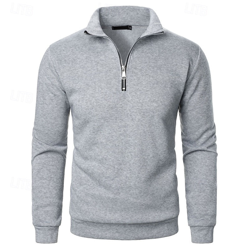 Gray Half Zip Sweater for Men | Funnel Neck Warm Winter Layer