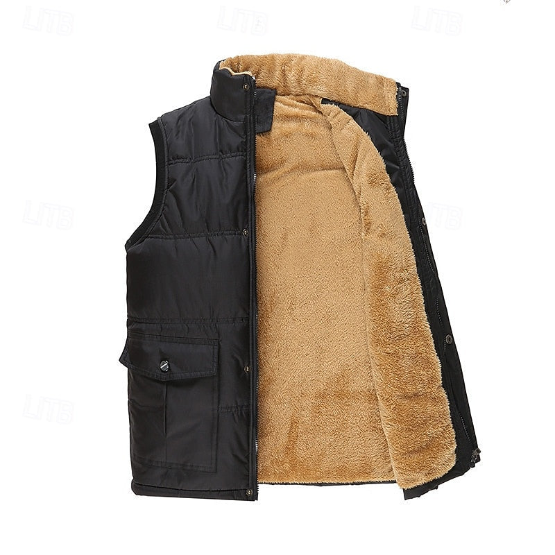 Fleece Lined Puffer Jacket for Men | Button Front Insulated Winter Outerwear