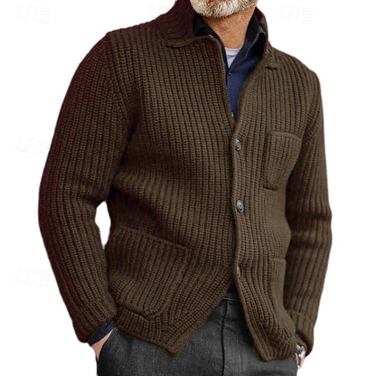 Button Front Cardigan for Men | Ribbed Funnel Neck Autumn Layering
