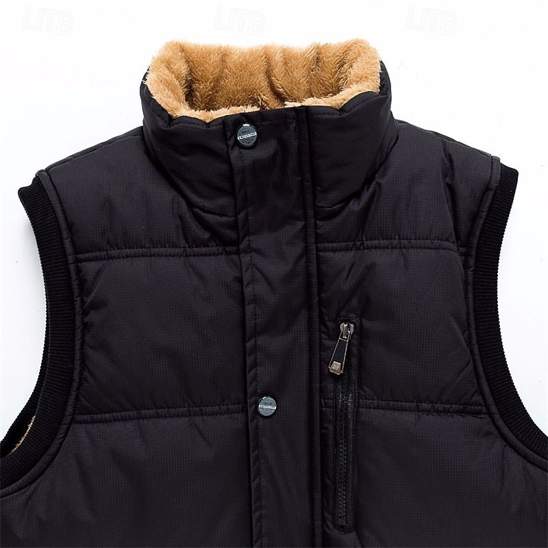 Fleece Lined Puffer Jacket for Men | Button Front Insulated Winter Outerwear