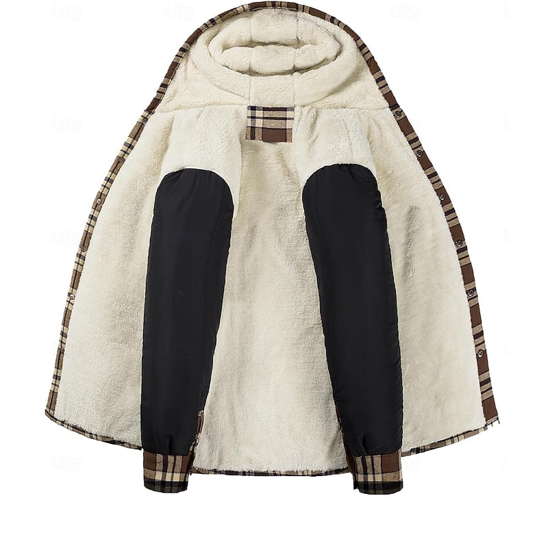 Plaid Shacket for Men | Hooded Button Front Winter Outerwear