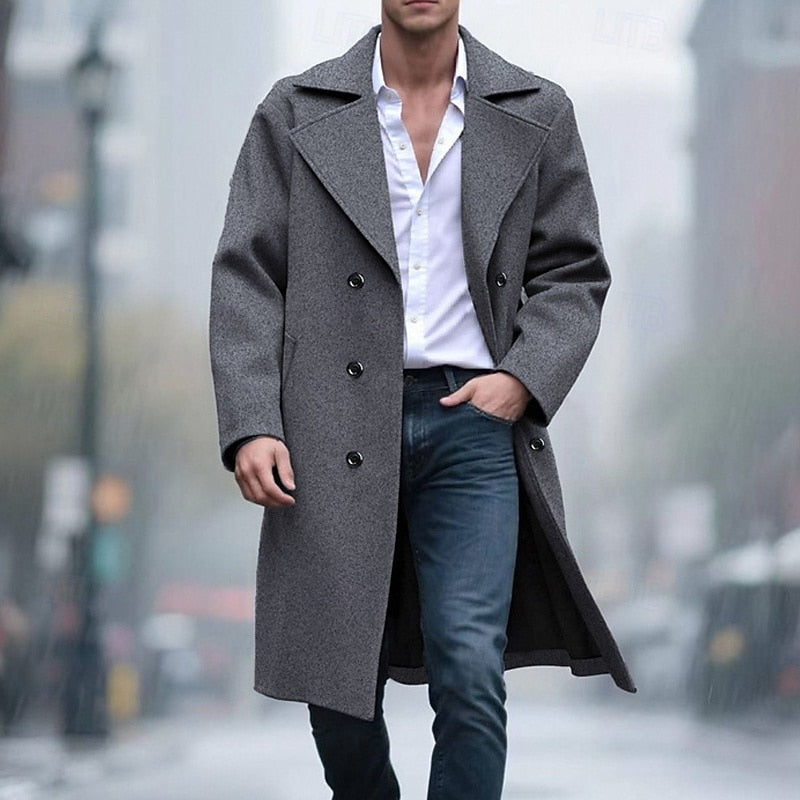 Double Breasted Winter Coat for Men | Lapel Collar Autumn Layering