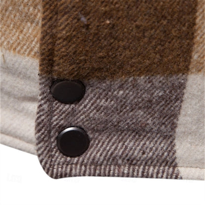 Plaid Shacket for Men | Button Front Lapel Collar Warm Winter Layer