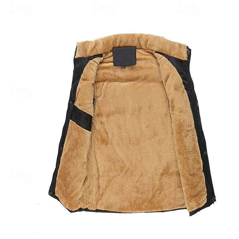 Fleece Lined Puffer Jacket for Men | Button Front Insulated Winter Outerwear