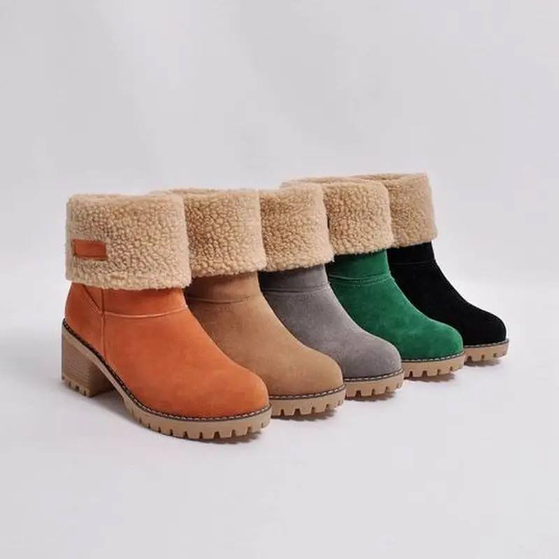 Lug Sole Mid Calf Boots for Women | Block Heel Round Toe Warm Winter Style