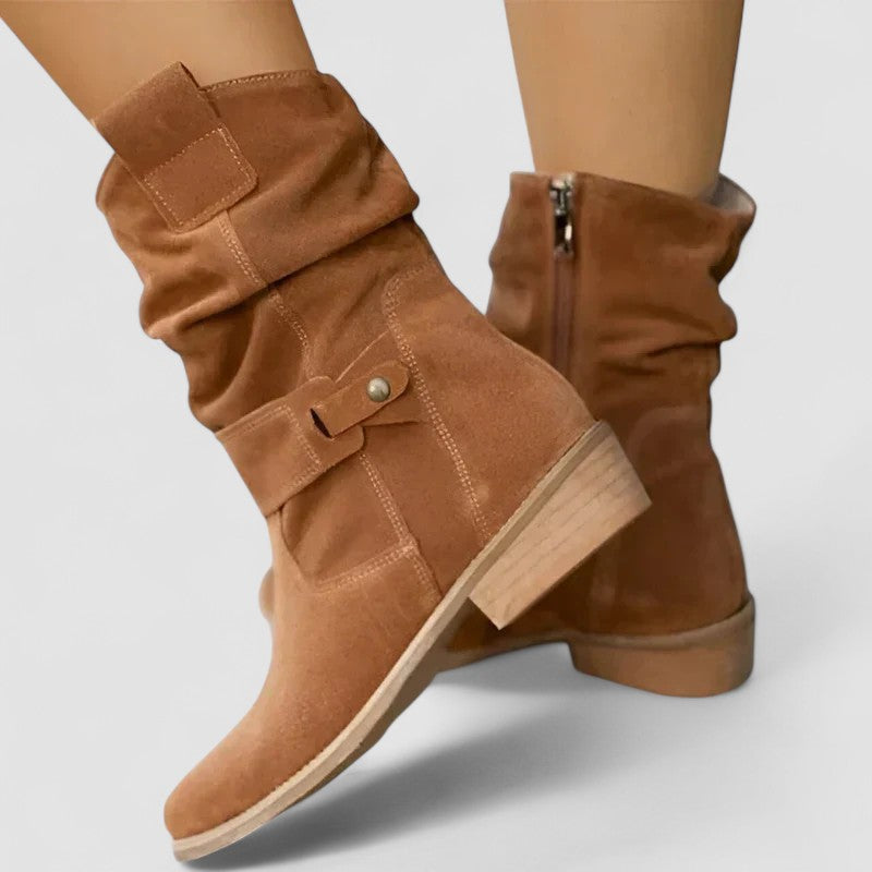 Slouchy Mid Calf Boots for Women | Block Heel Round Toe Warm Winter Style