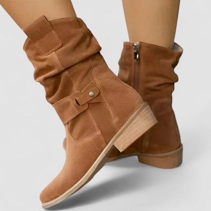 Slouchy Mid Calf Boots for Women | Block Heel Round Toe Warm Winter Style
